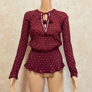 Burgundy Long Sleeve Polka Dot Blouse size s